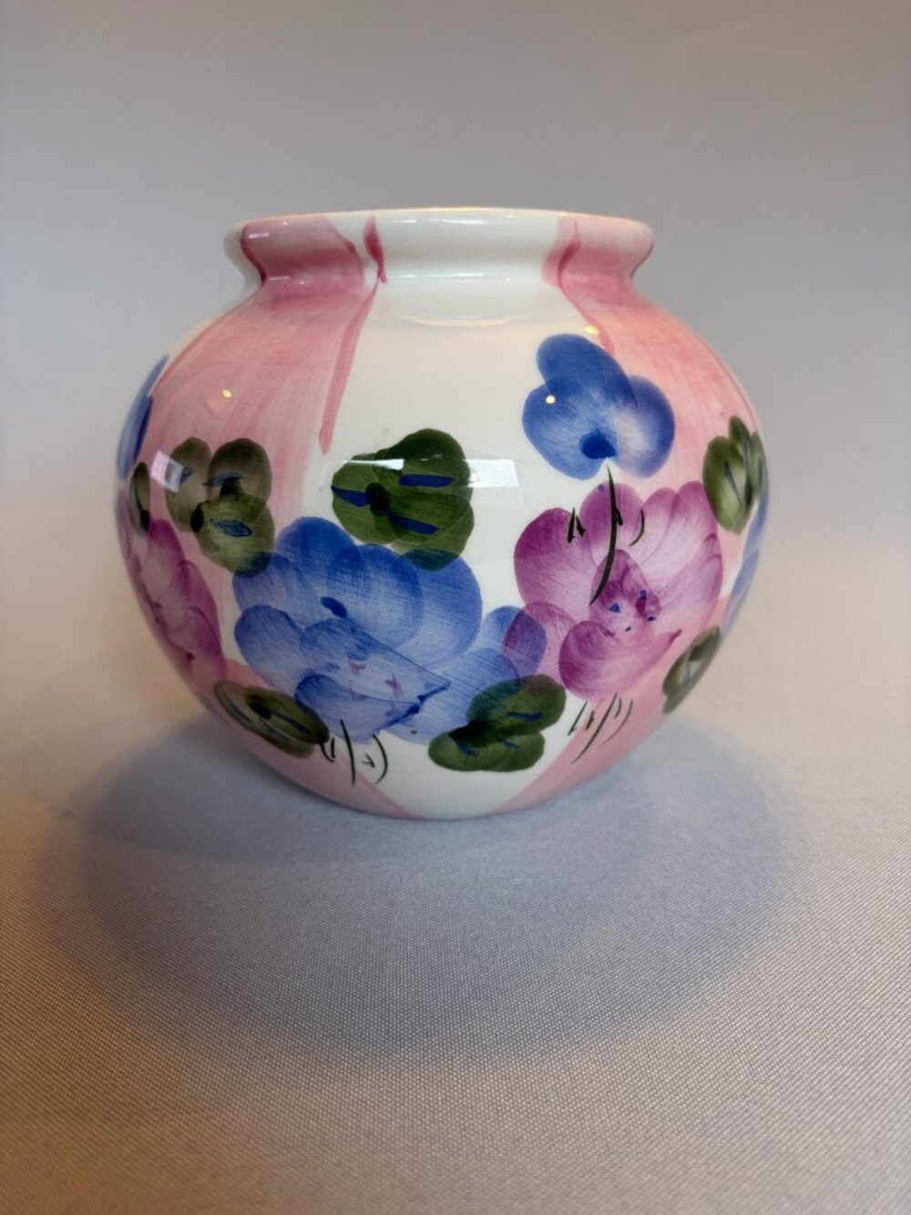 Vintage World Bazaars Ceramic Rose Vase Hand Painted Pink & Blue Floral